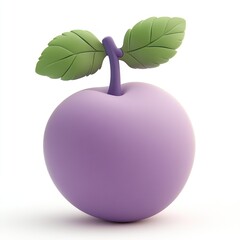 Sticker - A single, purple plum with two green leaves on a white background.