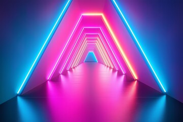 Wall Mural - A neon colored tunnel with a pink and blue light