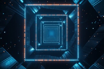 Wall Mural - A blue and orange lighted tunnel with a dark background, synthwave background