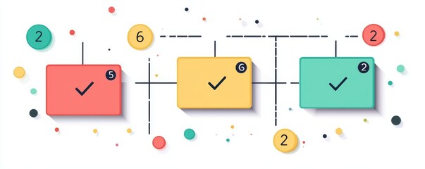 Poster - Colorful flat illustration of a workflow diagram with three main tasks