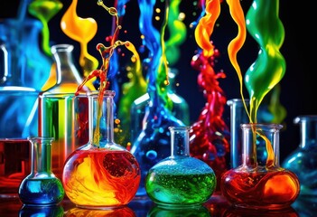 Wall Mural - stunning close colorful chemical reactions showcasing vibrant patterns dynamic color changes laborat