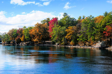 Wall Mural - Beautiful landscape of the Thousand Islands along the Canada USA border during autumn with fall colors