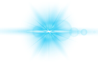 Sticker - blue glowing lights effects isolated on transparent background. solar flare with beams and spotlight