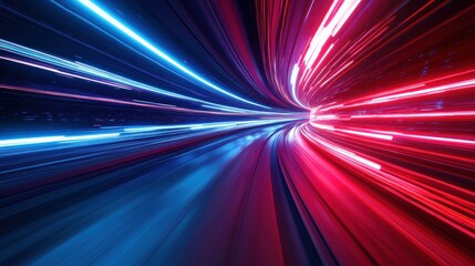 Canvas Print - Abstract Speed and Movement Through Neon Tunnel