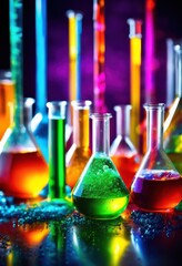 Wall Mural - vibrant close colorful chemical reactions laboratory setting showcasing dynamic interactions vivid c