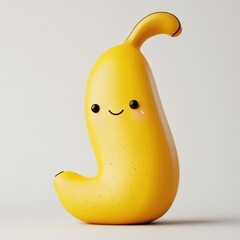 Sticker - A 3D rendering of a yellow banana with a happy, cartoon-like face and a white background.