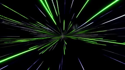 Wall Mural - video of green laser beams converging to a single point on a dark background, creating an intense fo