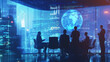 © Huraira Graphics - Digital twin technology concept with business people in a conference room and a digital earth globel