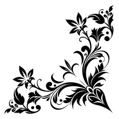 A black elegant  floral design with intricate details decorates the corners 