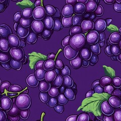 Sticker - Seamless pattern of purple grapes on a purple background.