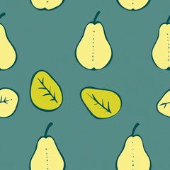 Wall Mural - seamless pattern with pears and leaves on a teal background.