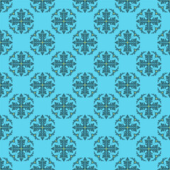 Poster - Seamless pattern with hand drawn golden classic floral rosette motifs on a teal background