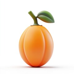 Sticker - 3D rendering of a single orange fruit with a green leaf on a white background.