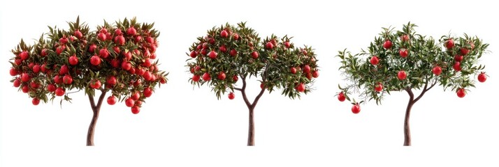 Sticker - Three pomegranate trees isolated on white background.