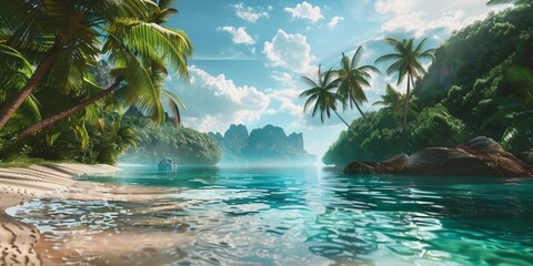 Poster - Serene beach with crystal clear water and palm trees