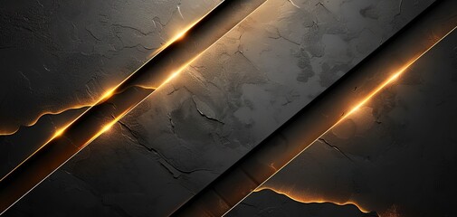 Abstract black textured background with glowing gold lines.