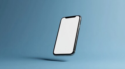Poster - A Black Smartphone with White Screen Floating Against a Blue Background
