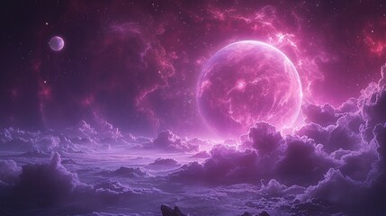 Canvas Print - Purple Planet and Cosmic Clouds