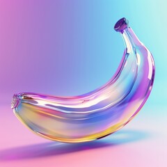 Sticker - Holographic banana on a colorful background.