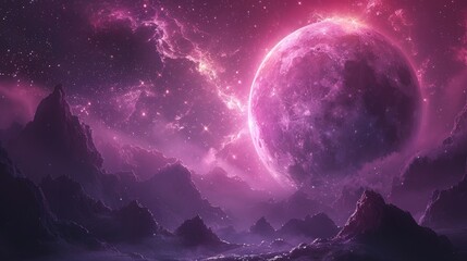 Wall Mural - Pink Planet and Mountains