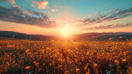 Canvas Print - Golden Sunset Over Rolling Hills