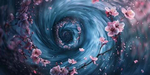 A spiral vortex of air swirls with flying blossom petals and a splash of magic dust