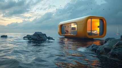 Poster - Futuristic Home Floating on the Sea