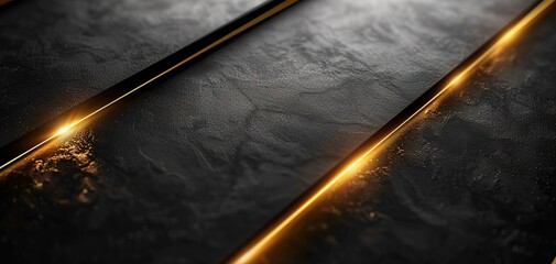 Abstract black textured surface with glowing gold lines.