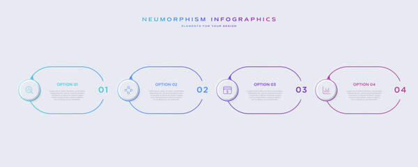 Wall Mural - Infographic design template with 4 options or steps and line icons. Useful for process diagram, presentations, banner, flow chart, workflow layout, info graph.