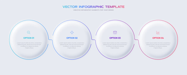 Wall Mural - Infographic design template with 4 options or steps and line icons. Useful for process diagram, presentations, banner, flow chart, workflow layout, info graph.