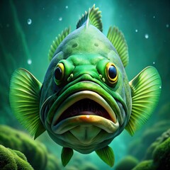 Wall Mural - Green terror fish swimming in a serene underwater habitat at midday. Generative AI