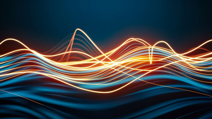 3d render, abstract background with glowing neon lines. Data transfer concept. Scientific digital wallpaper of neurolink