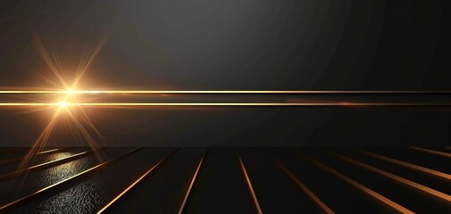 Abstract dark background with gold lines and lens flare.