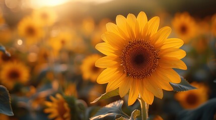 Wall Mural - Golden Sunflower Field at Sunset