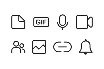 Wall Mural - file, gif, microphone, video, group, image, link and bell outlined illustration set. vector icons in