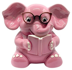 Sticker - PNG Pink elephant reading book