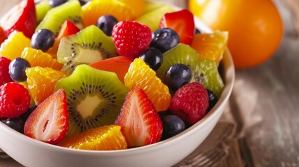 Wall Mural - Bowl of fresh fruit salad, with a mix of colorful fruits like strawberries