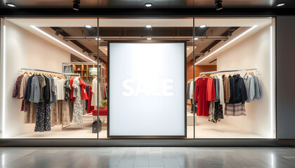 Wall Mural - sale poster board at fashion clothes shopfront isolated with white highlights, png