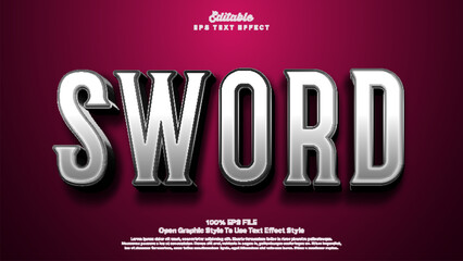 Sword 3d editable text effect, shiny silver and strong bold style