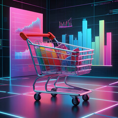 Digital background design futuristic e-commerce metrics with shopping cart for online retail analytics. Generative ai