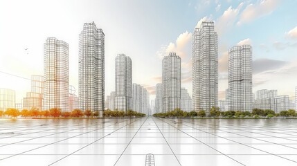 3D illustration Imagination architecture building construction perspective design,modern urban building line drawing abstract background. ai generated