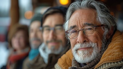 Canvas Print - Portrait of a Senior Man with a Group of Friends