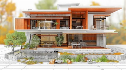 3D illustration Imagination architecture building construction perspective design,modern urban building line drawing abstract background. ai generated