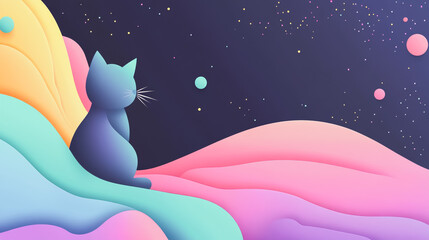 abstract background overlap layer on dark space with cat decoration. Modern graphic design element motion style concept for banner, flyer, card,