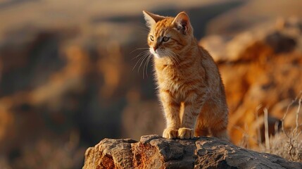 Canvas Print - A Cute Ginger Cat Sitting on a Rock