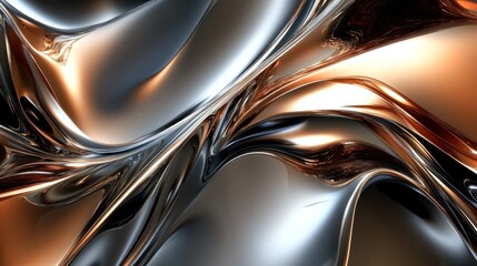 Wall Mural - 3D abstract flowing ribbons in metallic color wallpaper