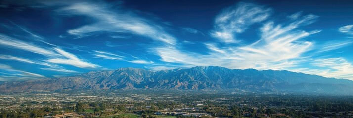 Arcadia California Aerial View: San Gabriel Mountains in Los Angeles Afternoon Sky