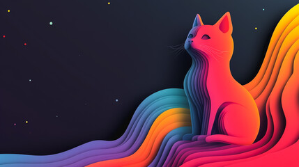 Wall Mural - abstract background overlap layer on dark space with cat decoration. Modern graphic design element motion style concept for banner, flyer, card, br