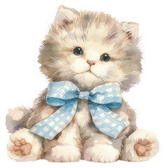 Canvas Print - PNG Adorable kitten with blue bow