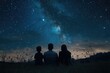 © Olena - Family Looking At Stars. Parents and Children Bonding in Nature while Observing Falling Stars